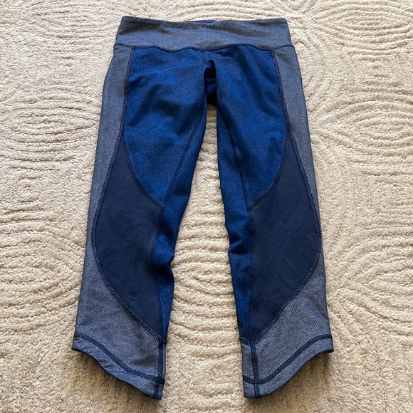 LULULEMON 4 Wunder Under Crop Sashiko Inkwell Faux-Denim Leggings Luon - Picture 2 of 9